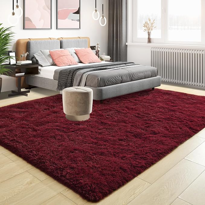 Tepook Fluffy Burgundy Rugs for Living Room, 5x8 Dark Red Area Rug for Bedroom - Image 2