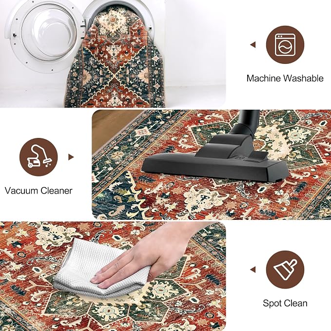 Yamaziot Area Rug 5x7, Non-Slip Washable Boho Vintage Living Room Bedroom Rug - Image 4