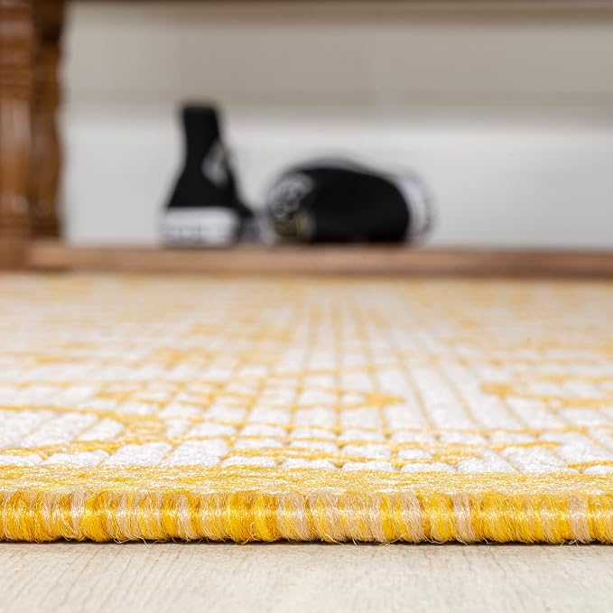 JONATHAN Y Vintage Filigree Indoor Outdoor Area Rug 5X8 Cream/Yellow, Madrid - Image 7