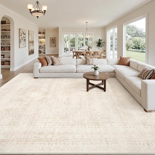 10x12 Area Rugs for Living Room: Vintage Boho Neutral Washable Rug Indoor Soft by Luxturiy