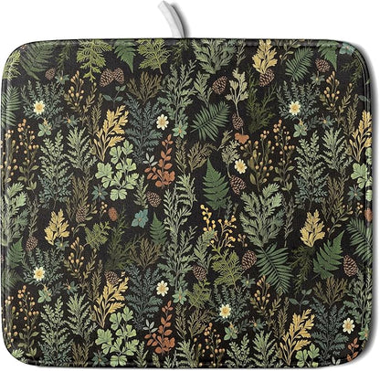 Black Green Botanical Dish Drying Mat by Kawani