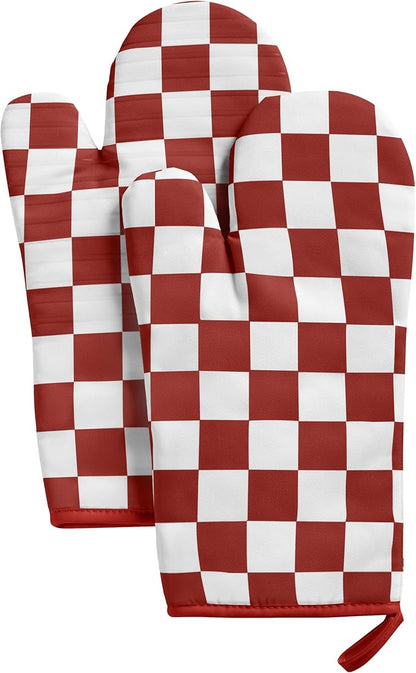 Ohocut Red Checkered Oven Mitts Heat Resistant, Vintage Retro Checkerboard Cute by Ohocut