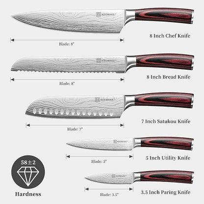 KEEMAKE Knife Set 5 Pieces, Professional Kitchen Knife Set, High Carbon - Image 3