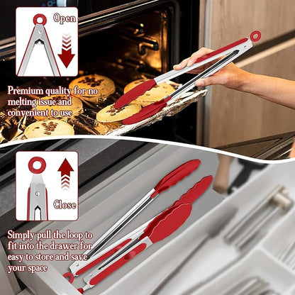 TeamFar Kitchen Tongs, Heat Resistant Silicone Tongs, Locking Design & - Image 6