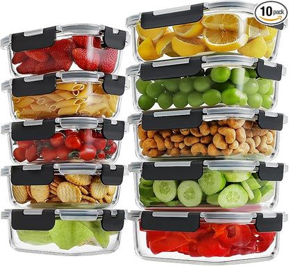 HOMBERKING 10 Pack Borosilicate Glass Meal Prep Containers by HOMBERKING