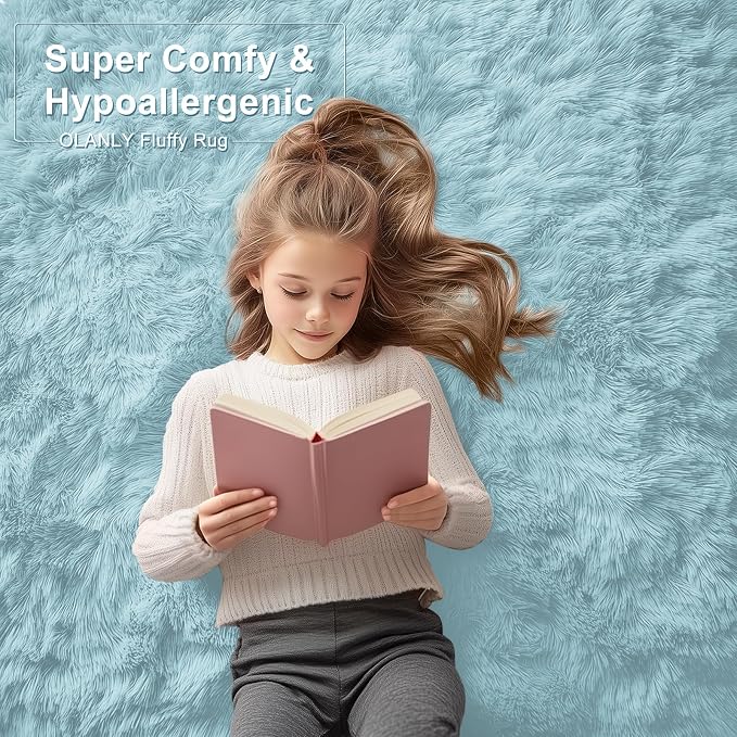 OLANLY 3x5 Machine Washable Small Bedside Rug, Soft Fluffy Shaggy Rugs - Image 6