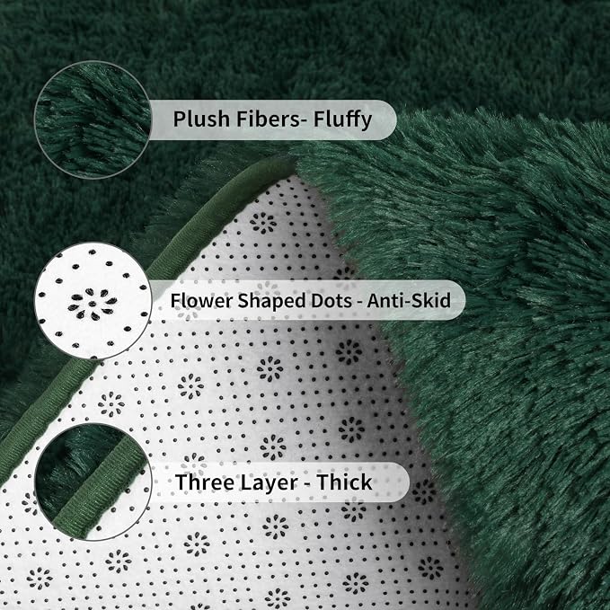 FlyDOIT Large Area Rugs for Living Room, 4x6 Feet Deep-Green Shaggy Rug Fluffy - Image 6