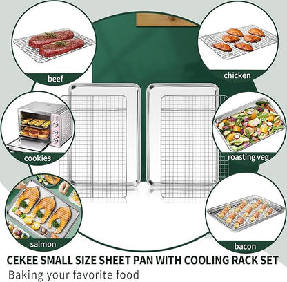 Small Baking Sheet with Rack Set, CEKEE Stainless Steel Small Baking Pan and - Image 5