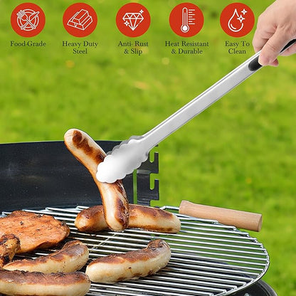 Grilling Tongs - 17 Inch Extra Long Metal Tongs, Heat Resistant Stainless Steel - Image 2