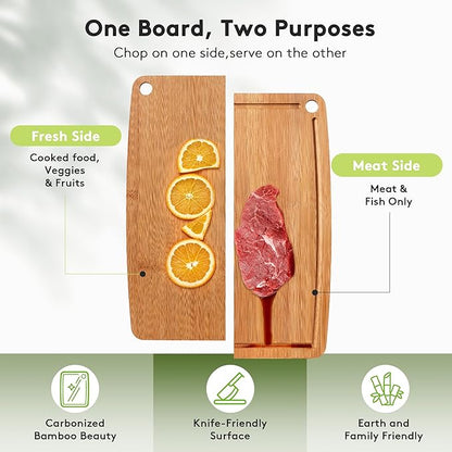 Bamboo Cutting Boards for Kitchen Set of 2, Carbonized Wood Cutting Board Set - Image 6