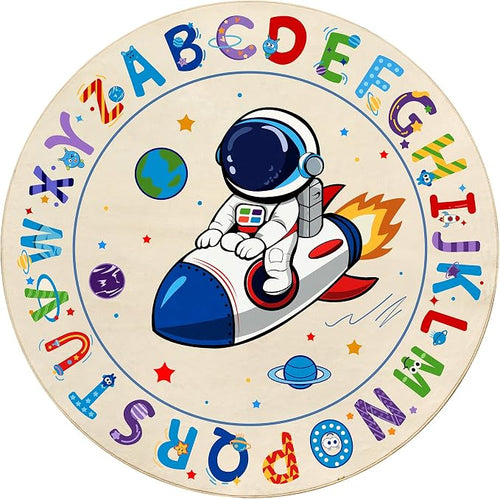 ABC Kids Alphabet Round Rug 4ft, Washable Soft Circle Nursery Rug, Non-Slip - Image 2