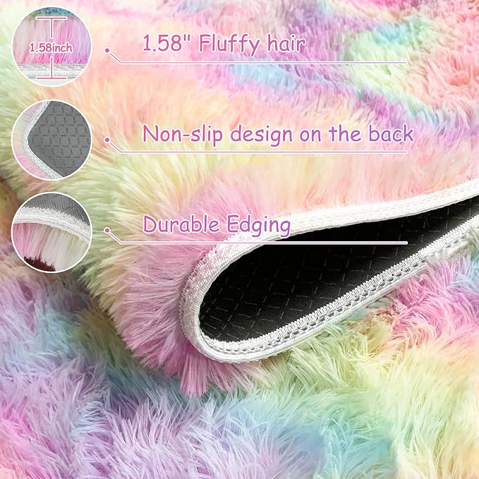 2x6 Ft Rainbow Rug for Girls Bedroom Colorful Area Rug Unicorn Rugs for Girls - Image 5
