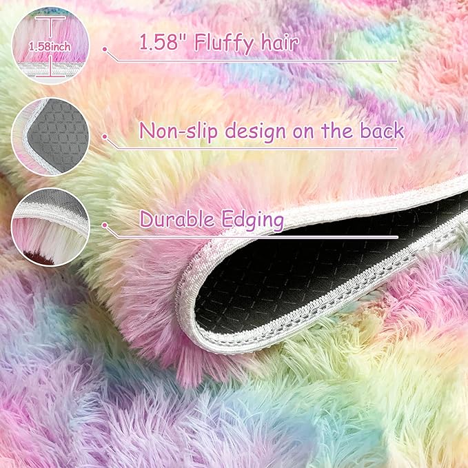 Soft Fluffy Area Rug 8x10 Plush Rainbow Rugs - Image 5