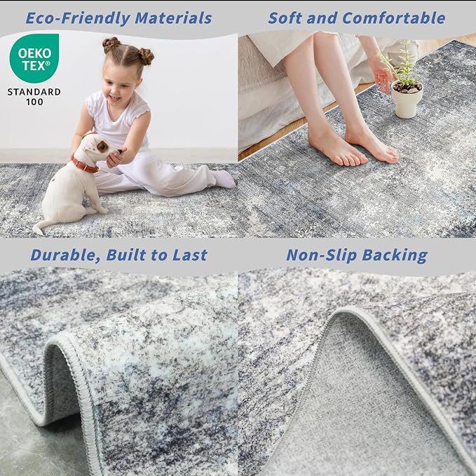 4x10 Wide Runner Rug for Hallway, Washable Non Slip Long Kitchen Rug, Soft Low - Image 6