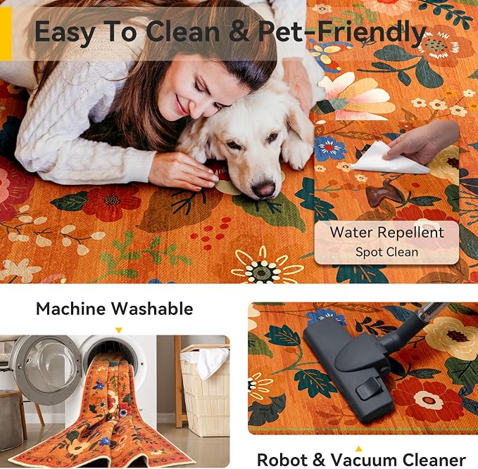 RELEANY Floral 6x9 Area Rugs Washable Print Boho Cute Carpet Non Slip Flower - Image 4
