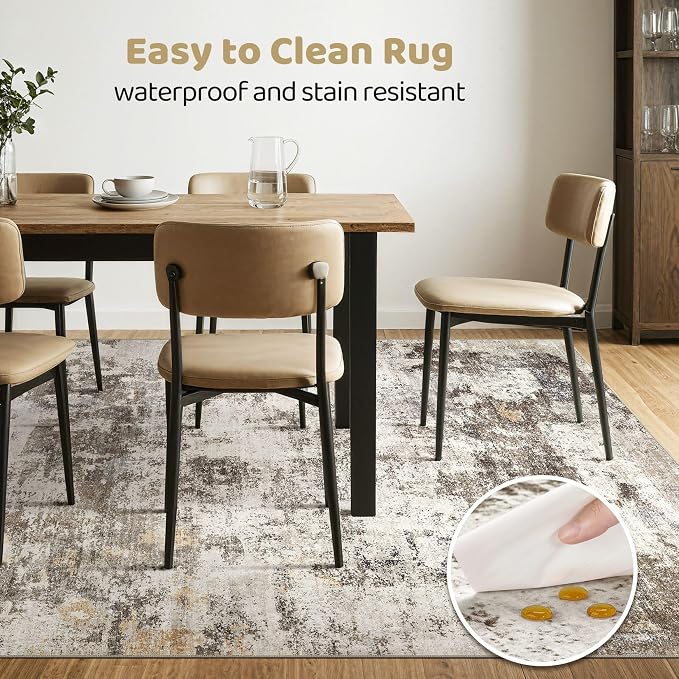 9x12 Area Rug Living Room: Washable Large Abstract Neutral Modern Soft Rugs - Image 6