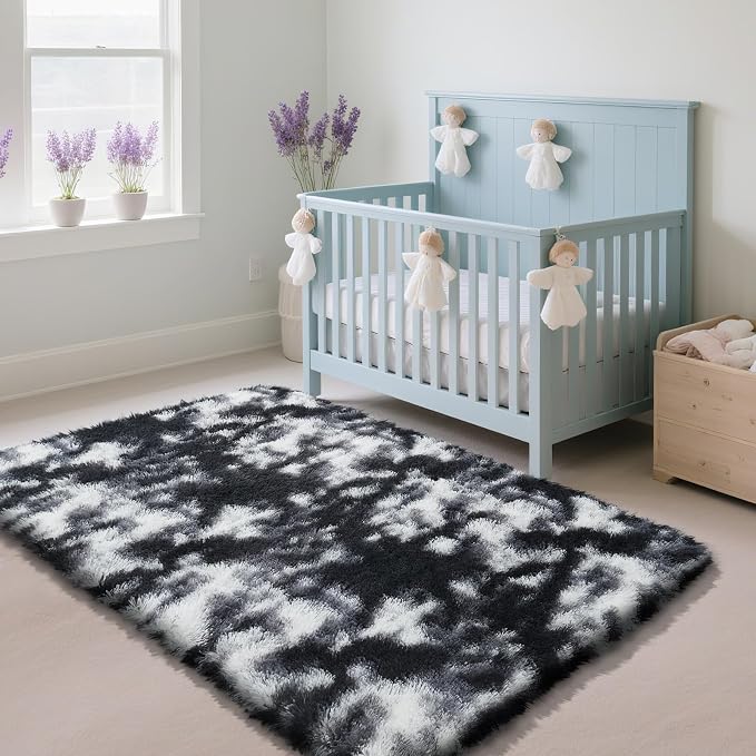 Fluffy Rug Shag Area Rug, Mottling Black 3x5 Area Rugs - Image 2