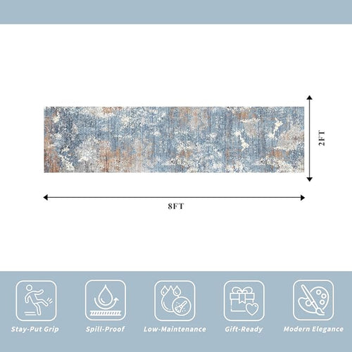 2x8 Washable Non-Slip Hallway Runner Rug – Modern Coastal Abstract Neutral - Image 2