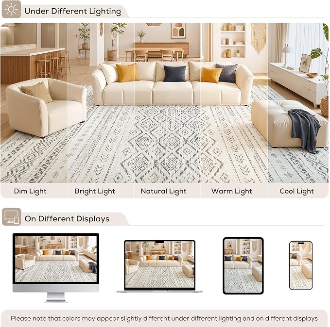 Nakagishi Area Rug Living Room Rugs: 9x12 Large Soft Machine Washable Boho - Image 9