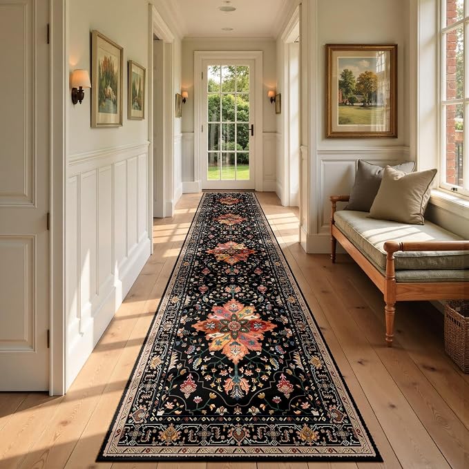 RELEANY Area Rugs Runner 2'6"x12' Washable Non-Slip, Floral Vintage Distress by RELEANY
