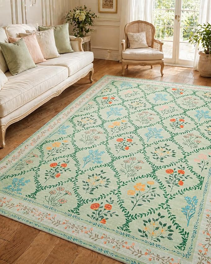 YIHOUSE Green Washable 6x9 Area Rugs by YIHOUSE
