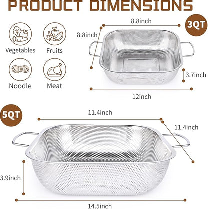 Gulex Colander Stainless Steel 3-Quart, Square Metal Strainers, Strainer - Image 2