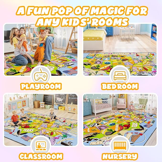 Educational USA Map Area Rug 4x6, Playroom Bedroom Classroom Rug - Image 5