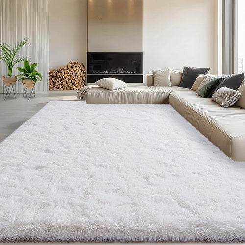 9x12 Large White Fluffy Area Rugs by WISHTREE