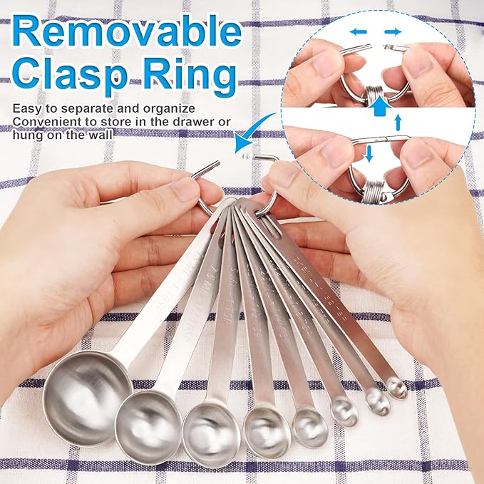 Upgrade 9 PCS Stainless Steel Measuring Spoons Set, Small Tablespoon, Set 8 - Image 4