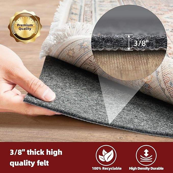 BAGAIL Felt and Natural Rubber Backing Rug Pads 3/8” Thick, 6 x 9 Ft Non Slip - Image 3