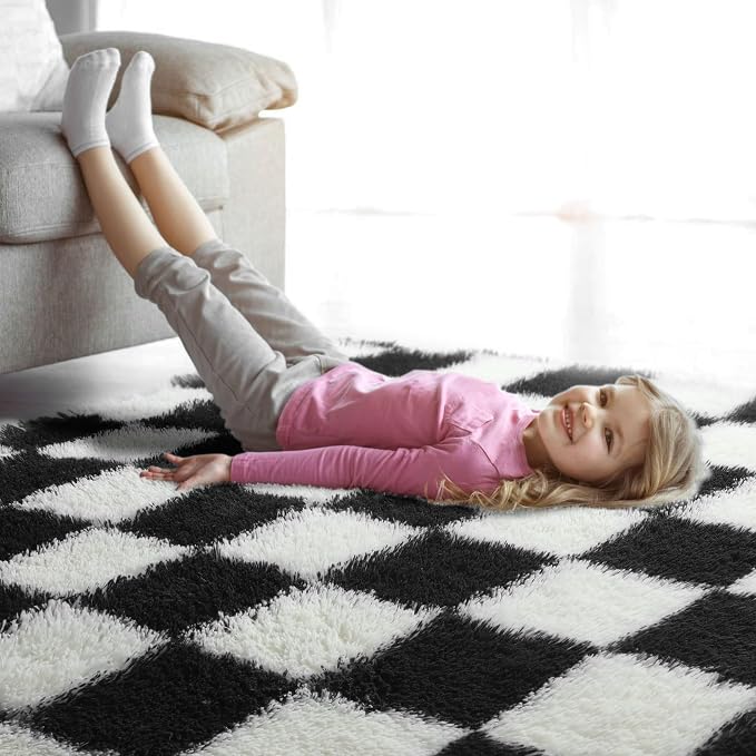 KICMOR 8x10 Area Rugs for Living Room, Large Fluffy Soft Black and White - Image 8