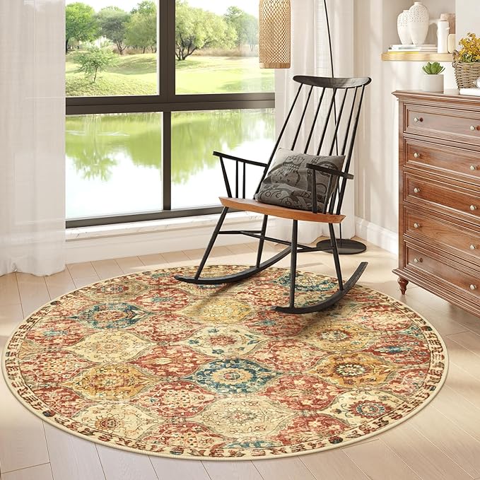 Lahome Moroccan Trellis Washable Round Rugs, Non-Slip Soft Round Rug 4ft by Lahome