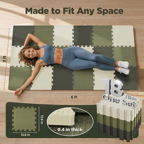 AIRHOP 18 PCS Gym Floor Mat, EVA Foam Puzzle Gym Mat, High-Density Interlocking - Image 2