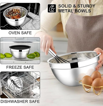 E-far Mixing Bowls with Lids Set, Size 7, Nesting Design & Black Airtight Lid - Image 6