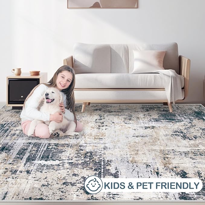 Area Rugs 8x10 Living Room: Washable Rug Modern Abstract Large Rugs Soft Non - Image 7