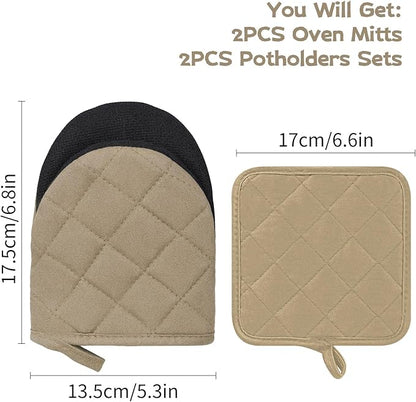 Oven Mitts and Pot Holders Set, Heat Resistant Silicone Kitchen Mini Oven - Image 2