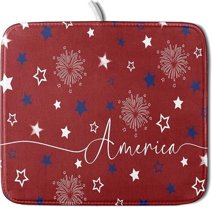 Giwawa 4th of July Dish Drying Mat 16"x18" Patriotic Usa Stars America Firework by Giwawa