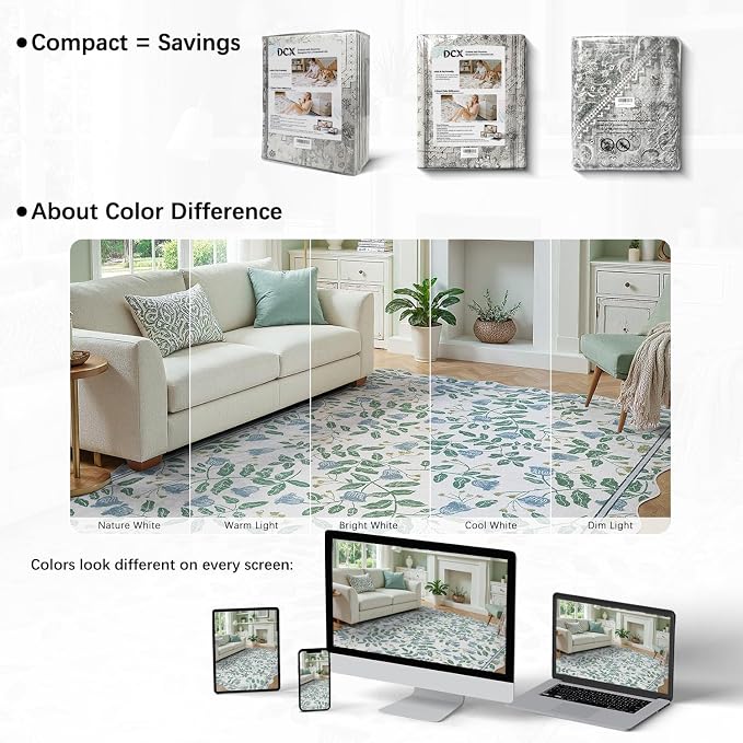 DCX Washable Botanical Floral Rug 4x6, Non Slip Low Pile Carpet - Image 9