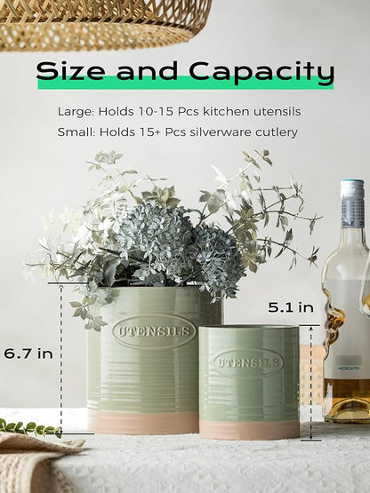 YHOSSEUN Kitchen Utensil Holder, 6.7"+5.1" Ceramic Utensil Holder - Image 6