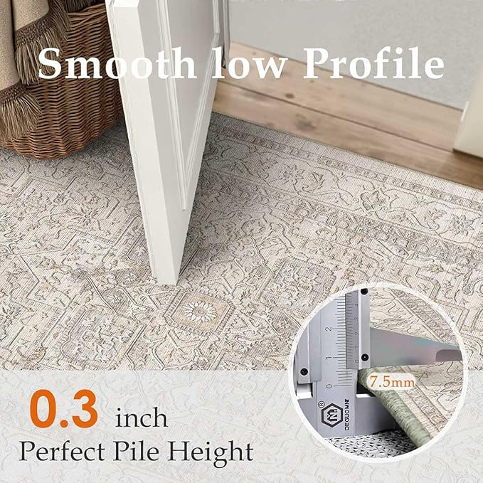 2x6 Washable Vintage Runner Rug Beige Oriental Hallway Kitchen Throw Rug - Image 5