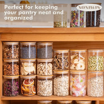 20oz 6PCS Round Airtight Glass Food Storage Jars, Stackable Spice Jar, Small - Image 2