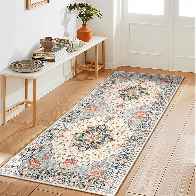 RELEANY Area Rugs Runner 2'x5' Washable Non-Slip, Floral Vintage Distress by RELEANY