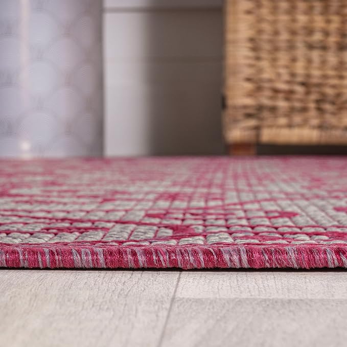 JONATHAN Y Vintage Filigree Indoor Outdoor Area Rug 9X12 Light Gray/Fuchsia - Image 7