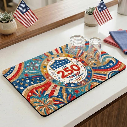 250th Anniversary USA Patriotic Dish Drying Mat 12x20 Absorbent Non-Slip by EazziSwitch