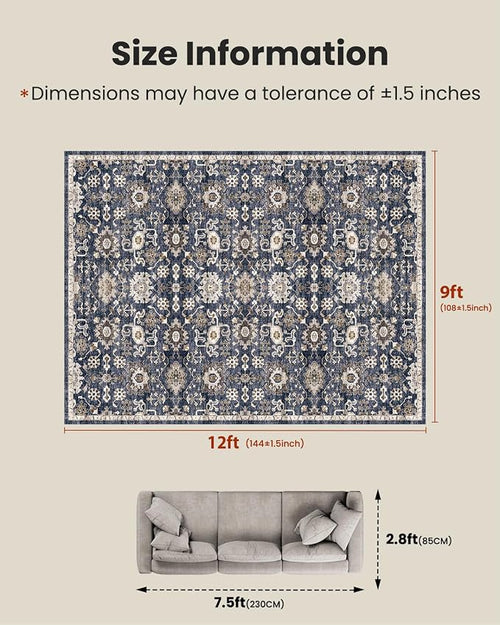 AMADA HOMEFURNISHING 9x12 Washable Area Rug, Low-Profile Large Area Rug - Image 2