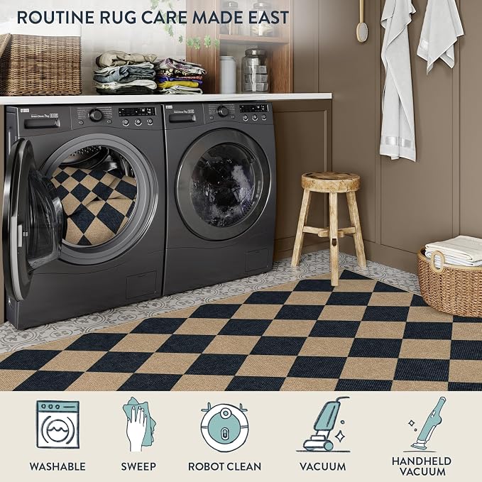 Lahome Checkered Easy Jute Non Slip Kitchen Runner, Checkerboard Indoor Outdoor - Image 6