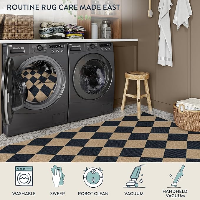 Lahome Colette Checkered Round Rugs 6ft, Washable Easy Jute Circle Patio Rug - Image 6