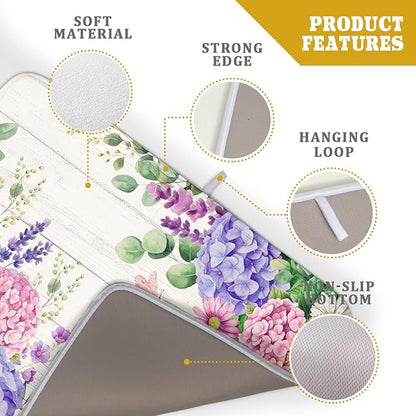 Hydrangea Floral Dish Drying Mat 18x24 inch Spring Summer Decorative Fast Dry - Image 4