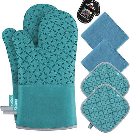 KEGOUU Oven Mitts and Pot Holders 6pcs Set, Kitchen Oven Glove High Heat by KEGOUUOvenMitt