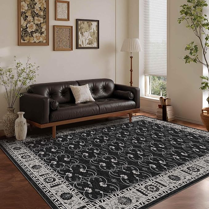Rugxara Black Rug Area Rugs 5x7, Washable Rugs by Rugxara